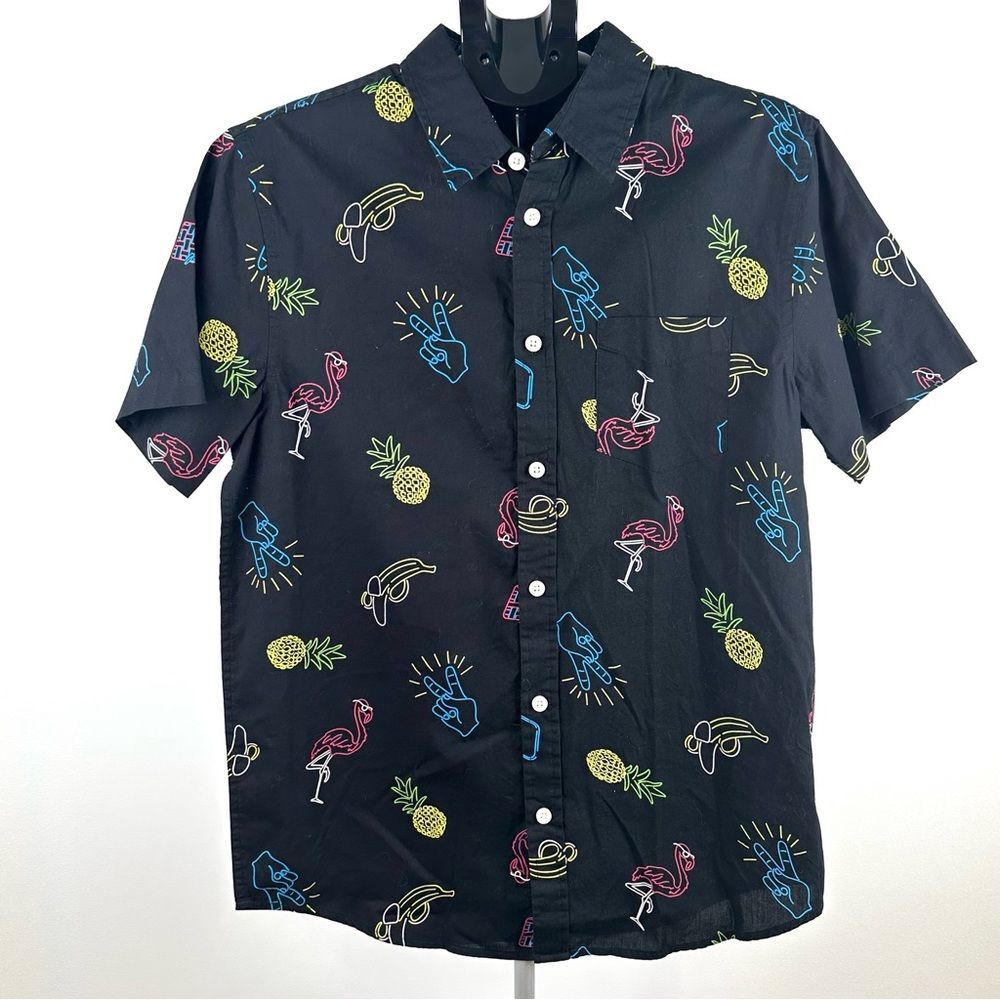 New Urban Pipeline Men’s SZ M Black Neon Hawaiian Short Sleeve Shirt Vacation